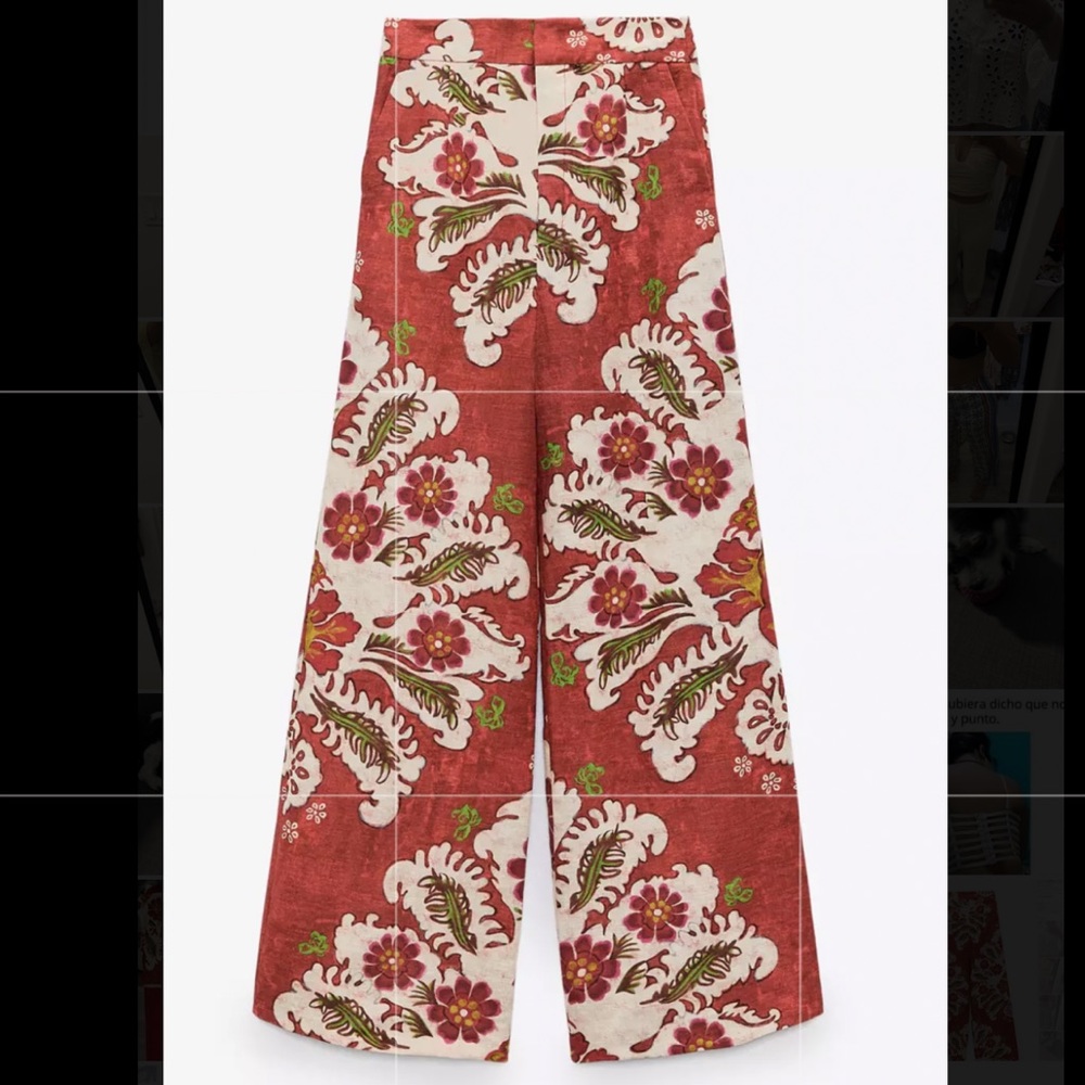 Zara High waisted linen floral wide legs pants 🌺
